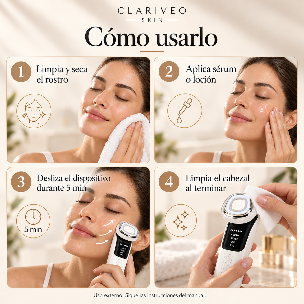 Masajeador Facial EMS con Luz LED | CLARIVEO SKIN